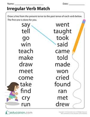 worksheet with irregular verbs