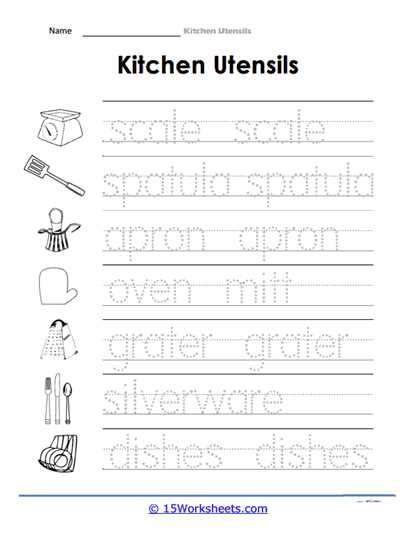 kitchen equipment identification worksheet