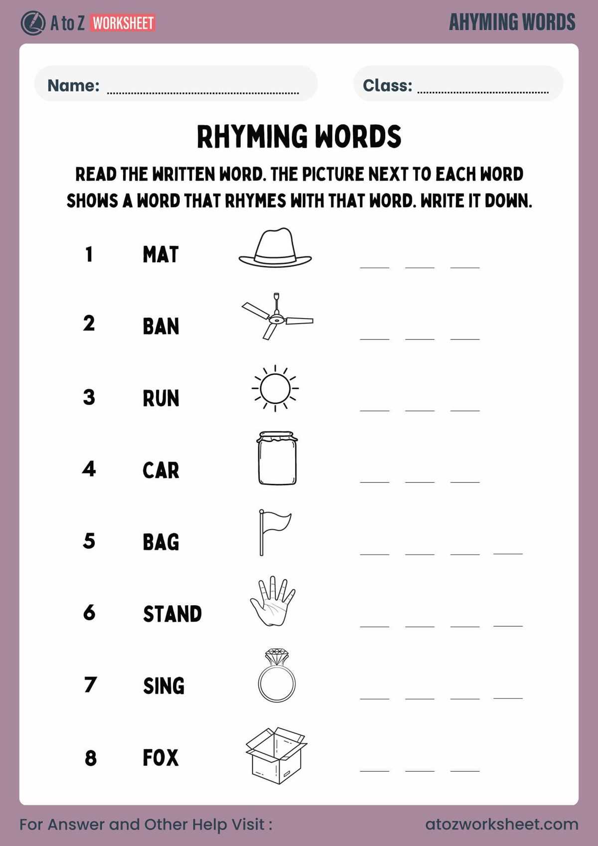 rhyming words for kindergarten worksheets