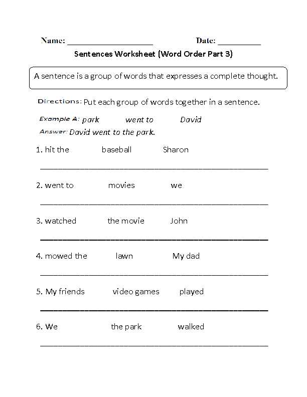 writing full sentences worksheets
