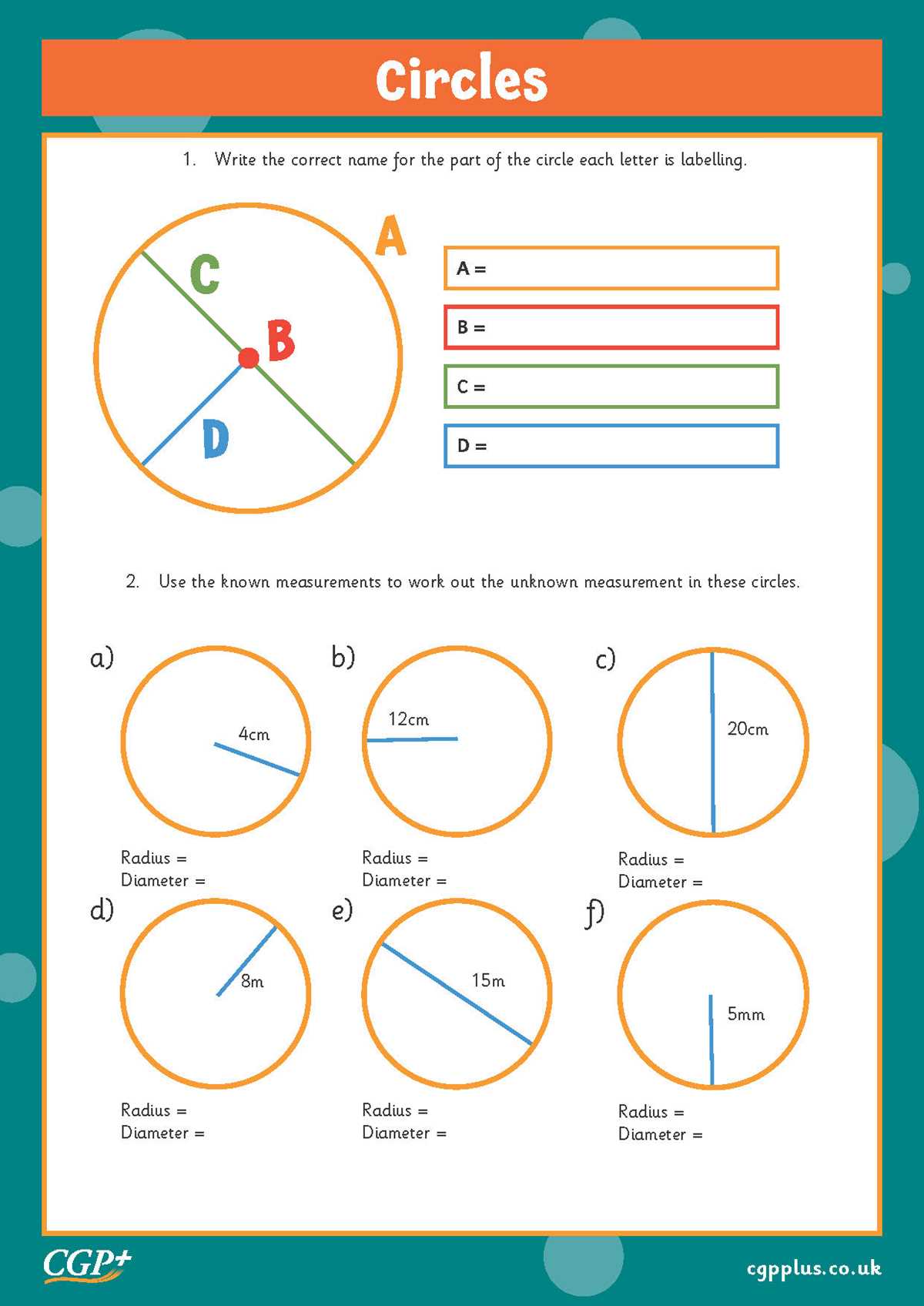 finding radius and diameter worksheet