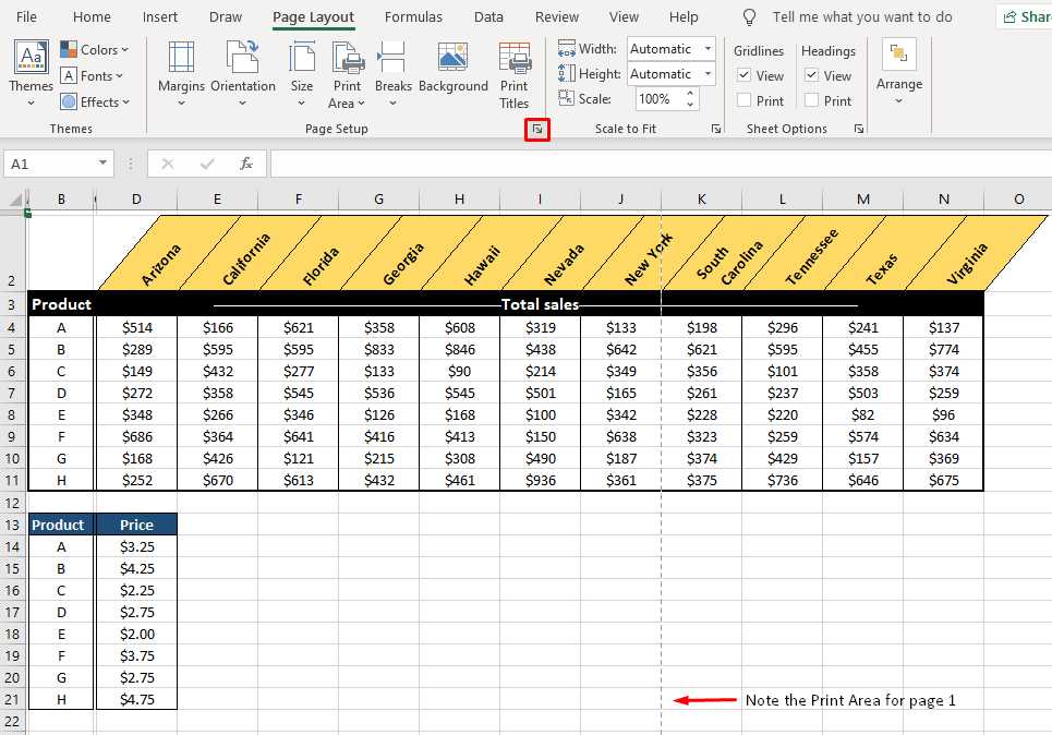 set up selected worksheets to print on one page
