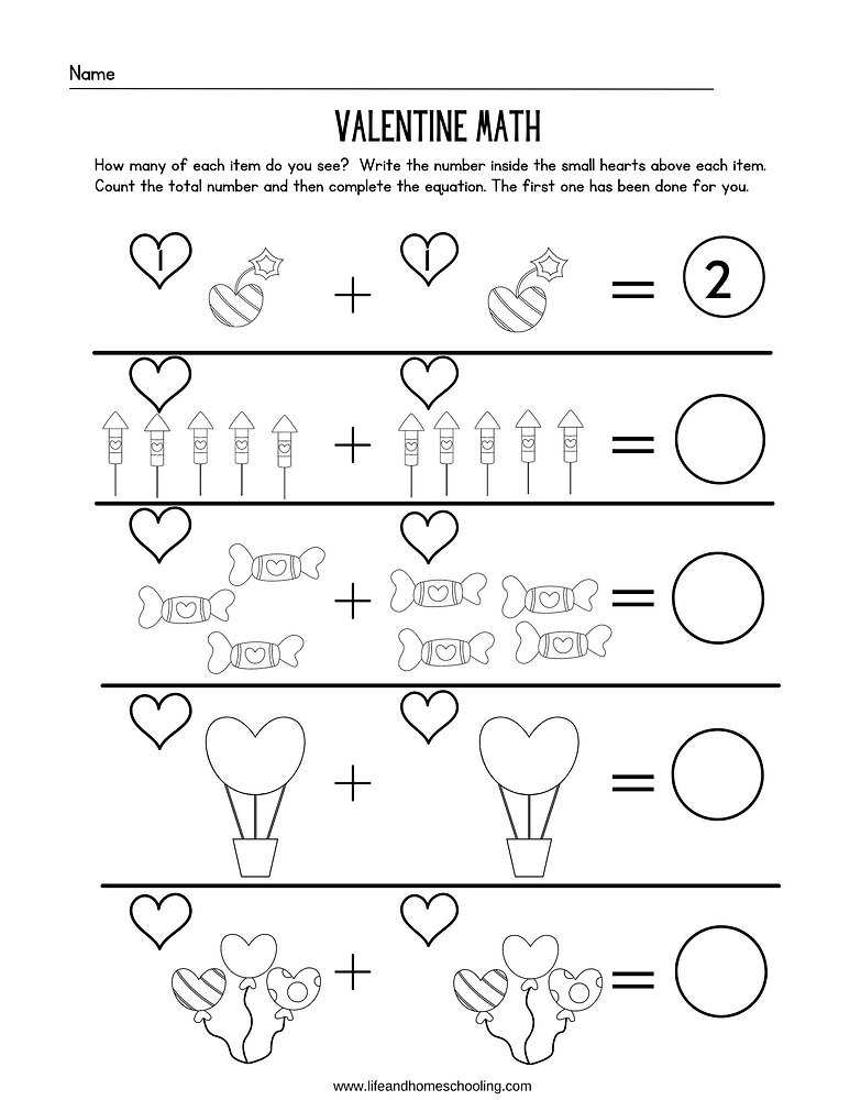 valentine math worksheets