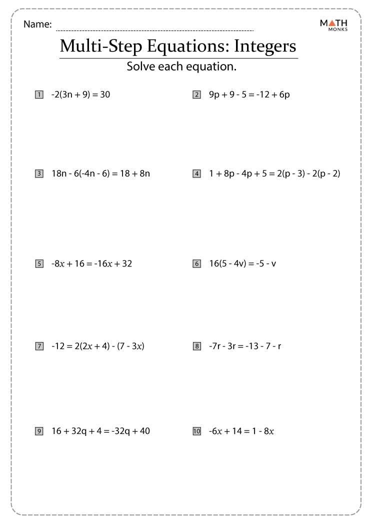 multi step linear equations worksheet