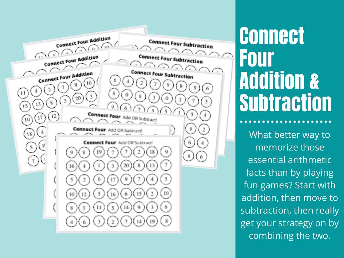 connect four addition worksheet
