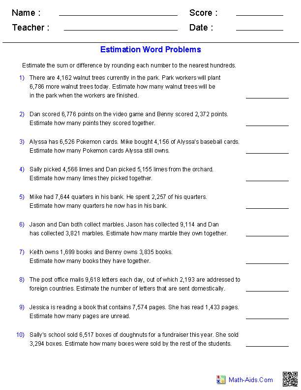 estimation in maths for class 4 worksheets