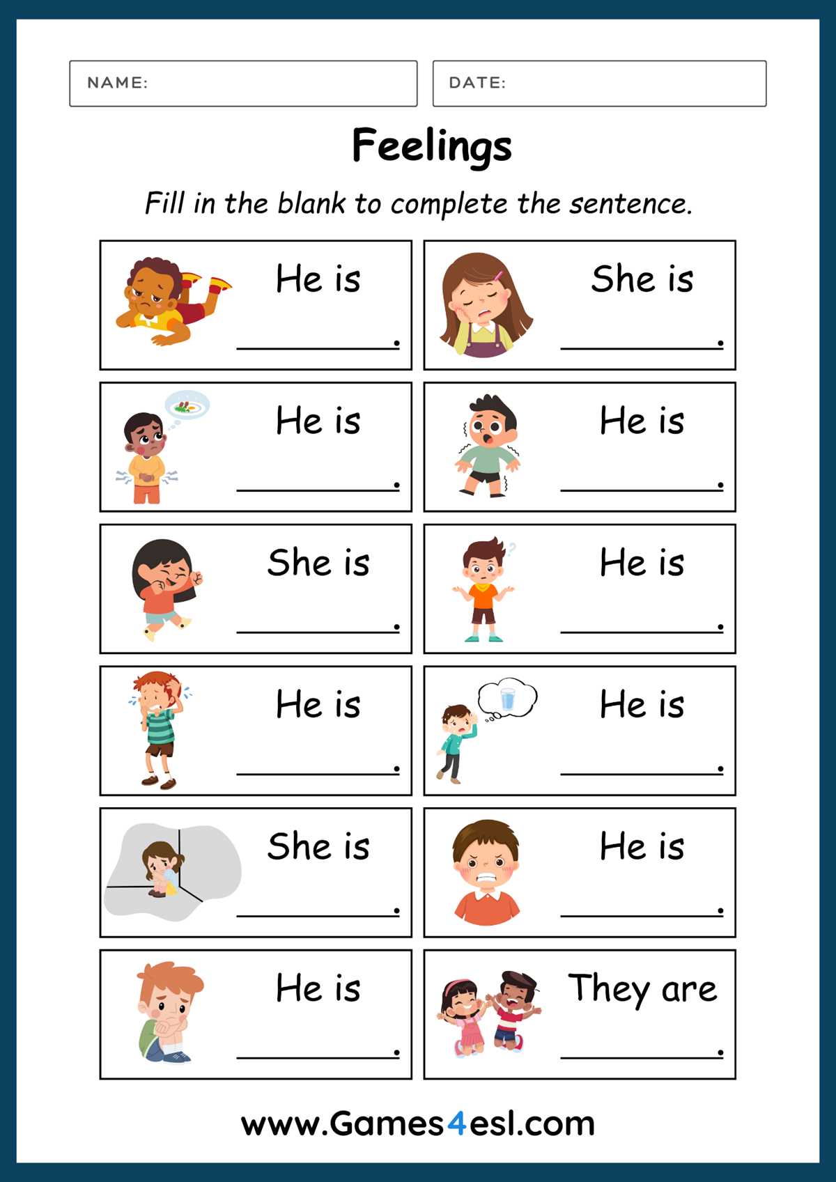 worksheet on feelings