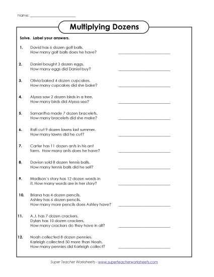 multiply by 12 worksheet