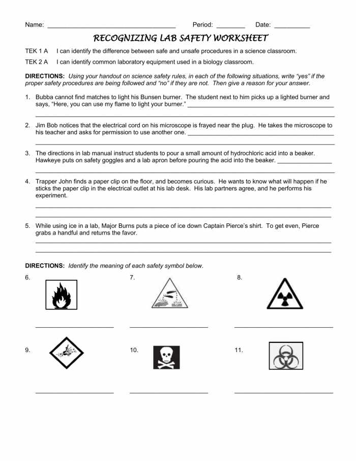 free lab safety worksheets