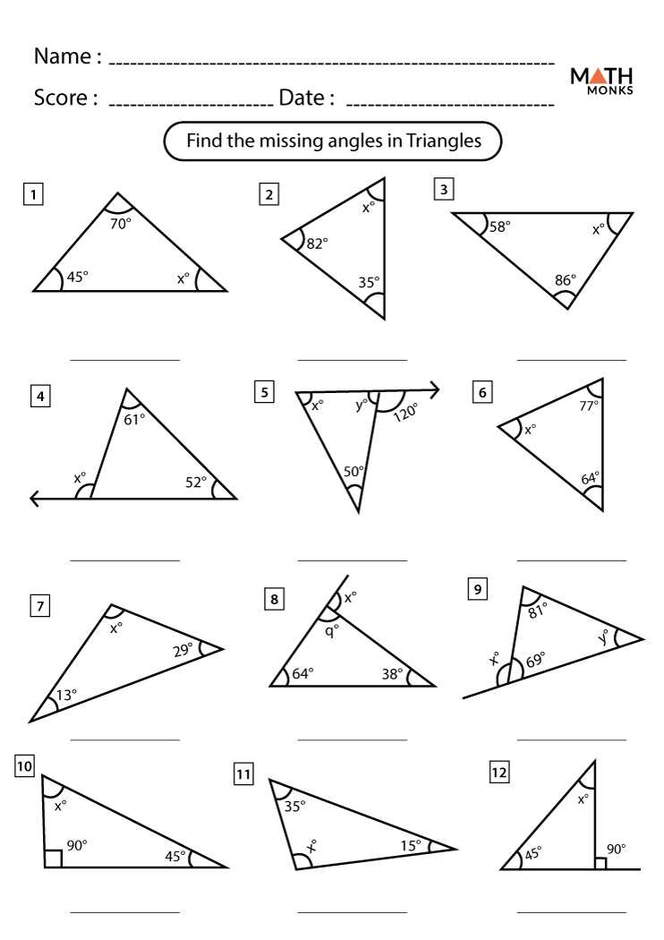 find the missing angle triangle worksheet