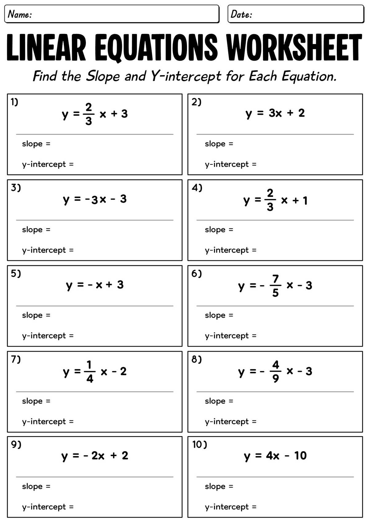 linear equations algebra 1 worksheet