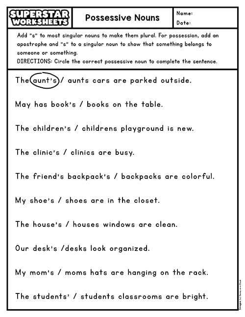 possessive nouns worksheet