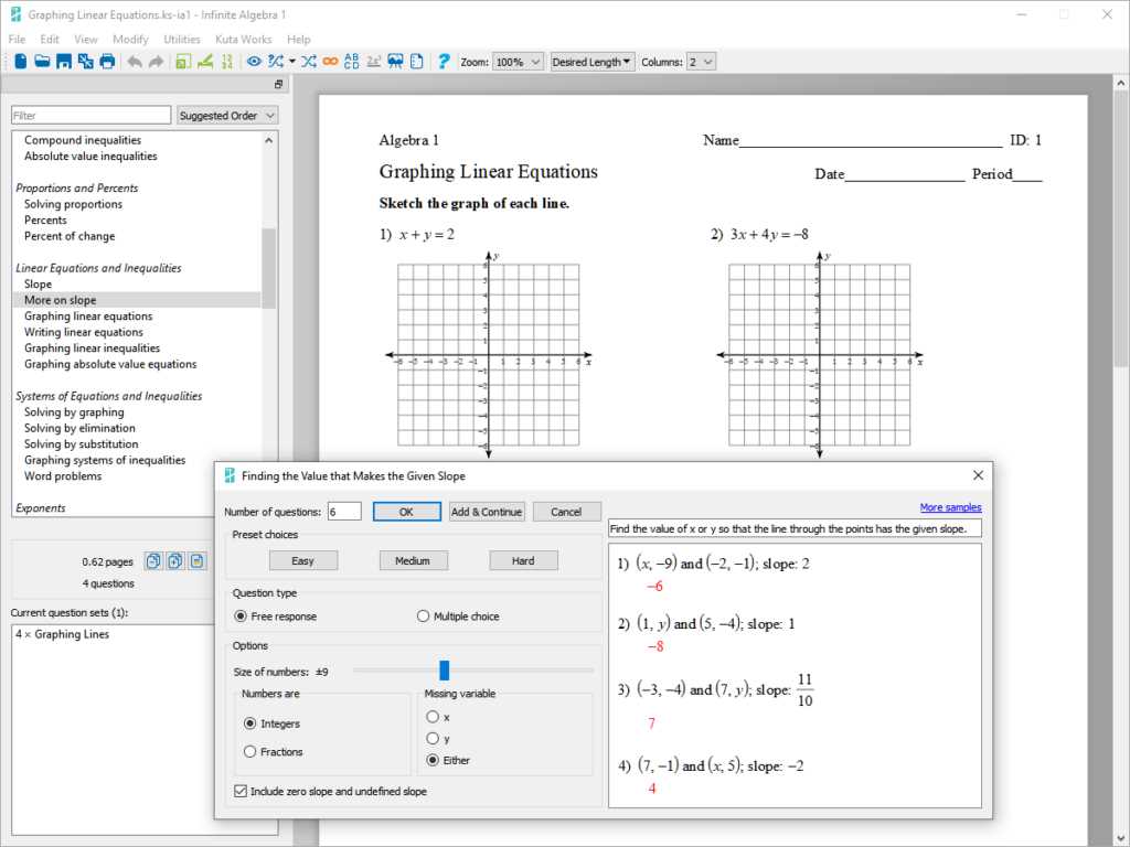 kuta slope worksheet