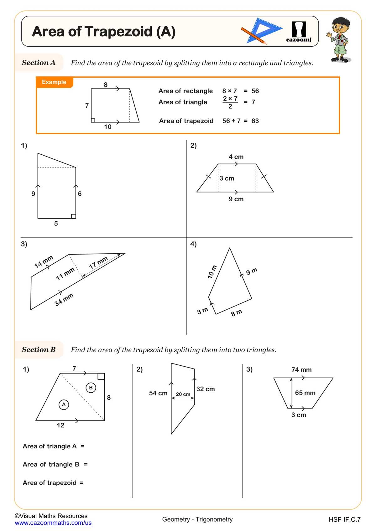 area of kites and trapezoids worksheet