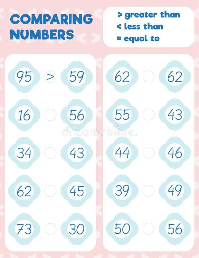 comparing numbers to 50 worksheet