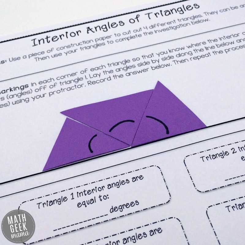 interior angles of a triangle worksheet