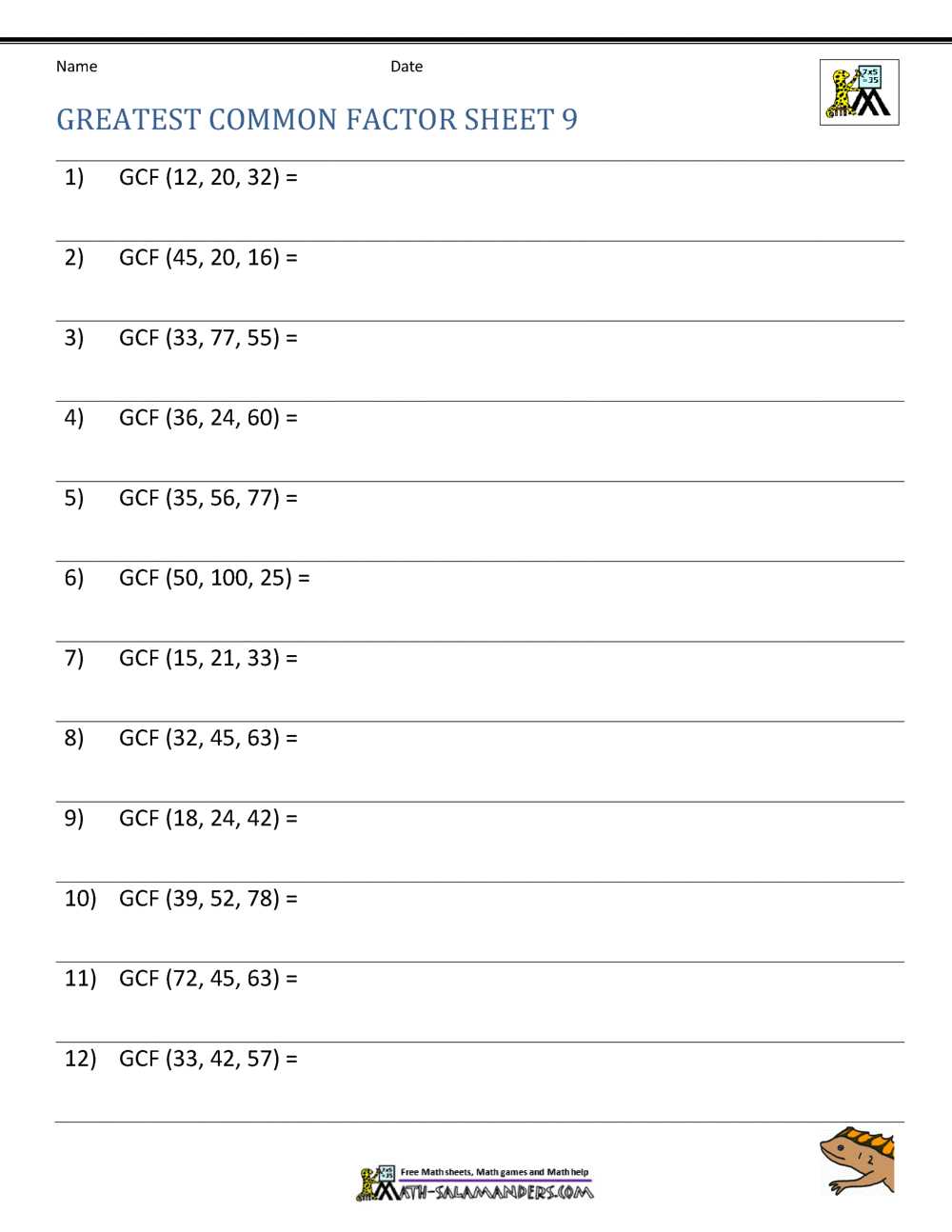 lcm and gcf worksheet