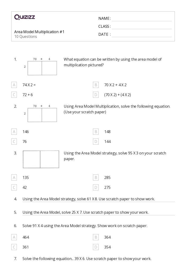 area multiplication worksheet