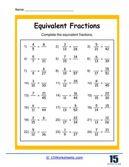 checking equivalent fractions worksheet
