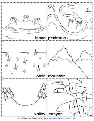 land and water forms worksheet for kindergarten