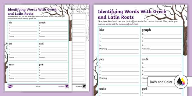latin greek roots worksheets