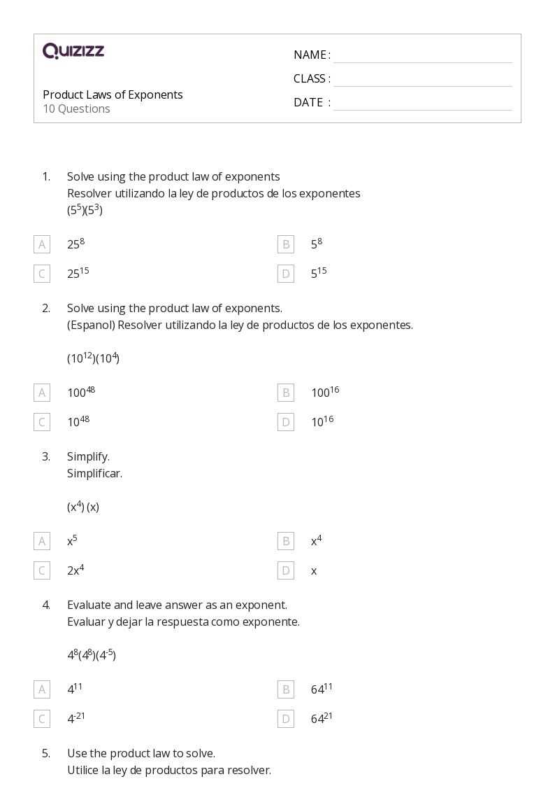 laws of exponents worksheet