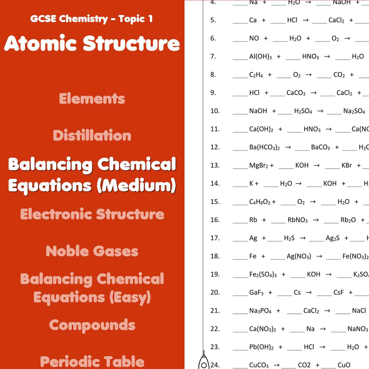 chemical reactions to balance worksheet