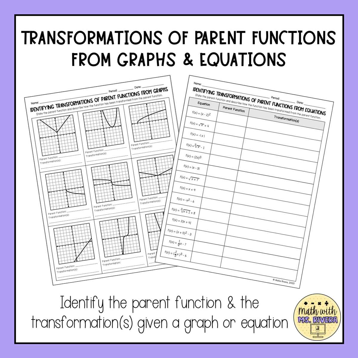 identifying transformations worksheet homework 5