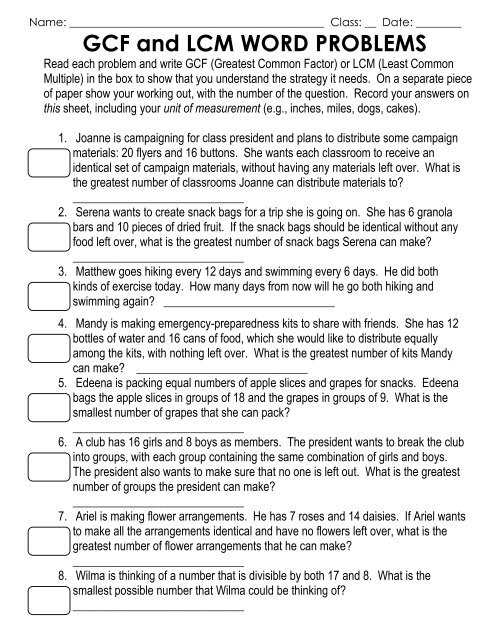 lcm and gcf worksheet