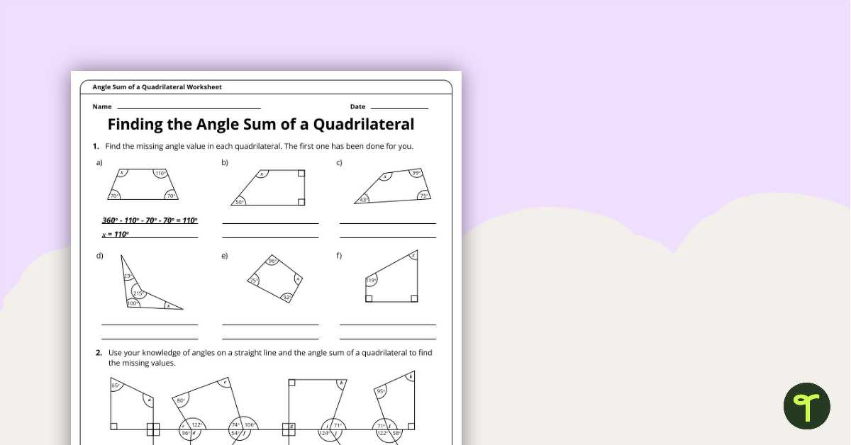 find missing angles in quadrilaterals worksheet