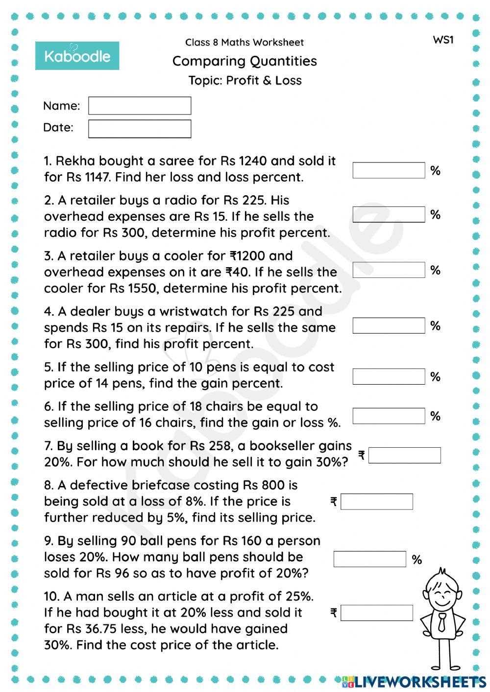 profit and loss worksheet