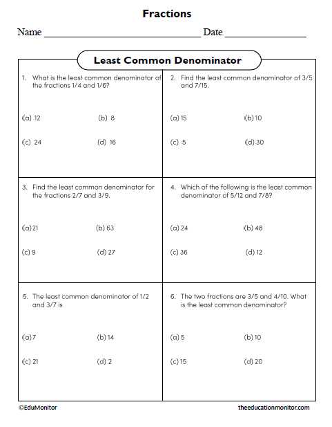 least common denominator worksheet
