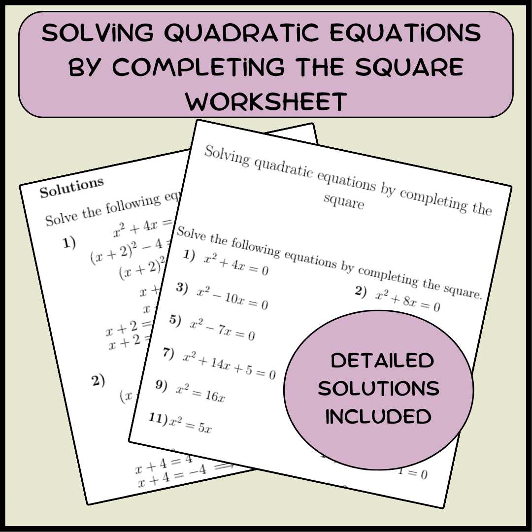 solving quadratic equations completing the square worksheet solving quadratic equations completing the square worksheet