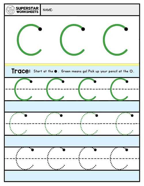 letter c tracing worksheets for kindergarten