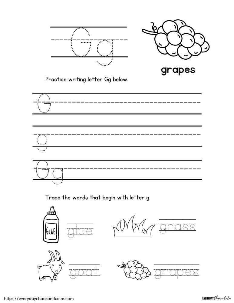 letter g worksheets for preschoolers