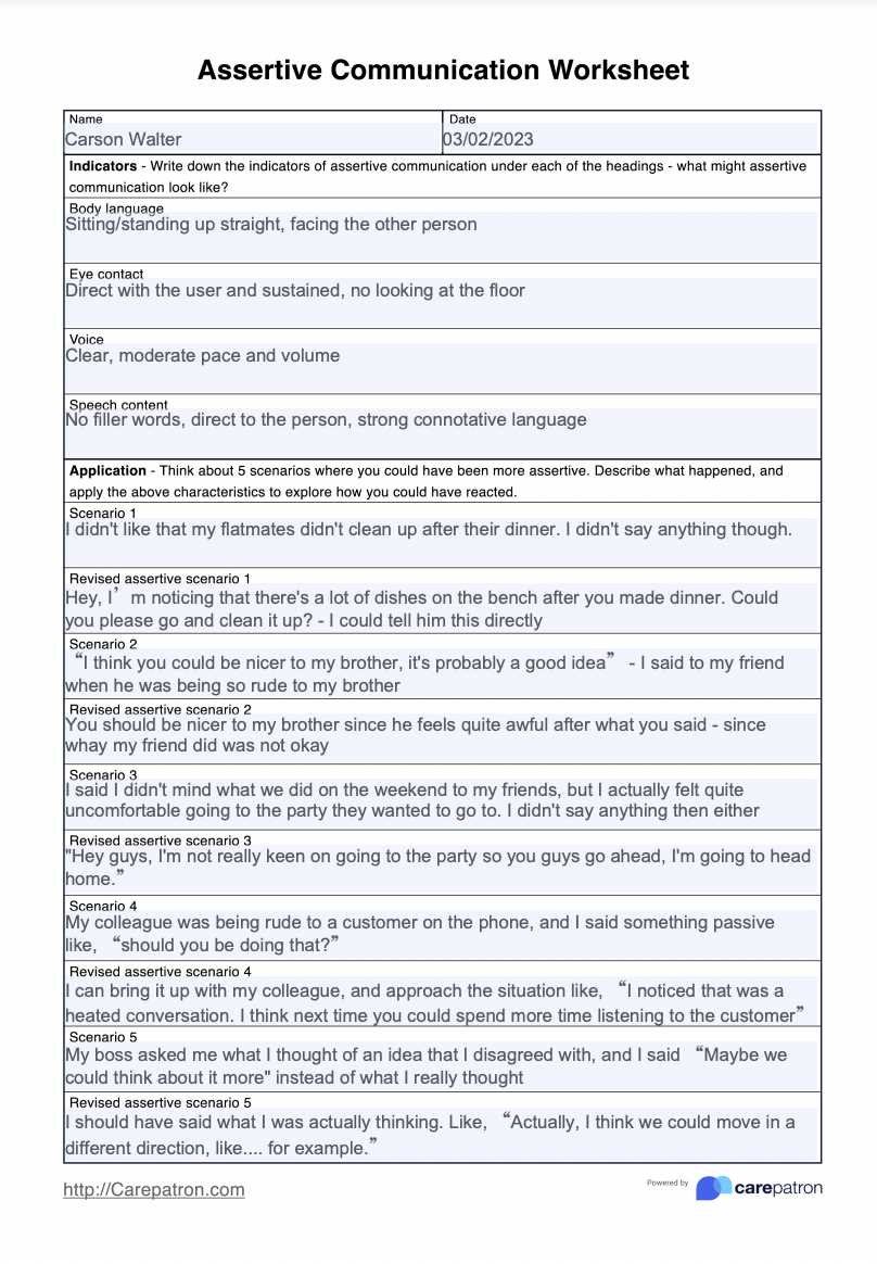 assertive communication skills worksheets