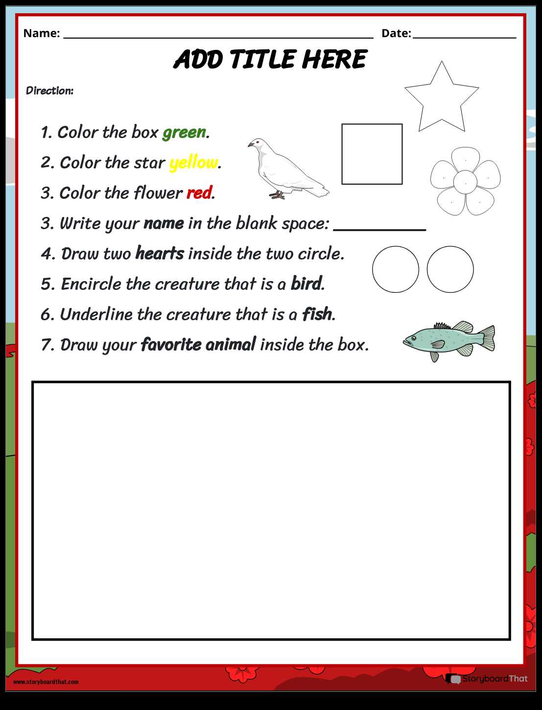 direction following worksheet