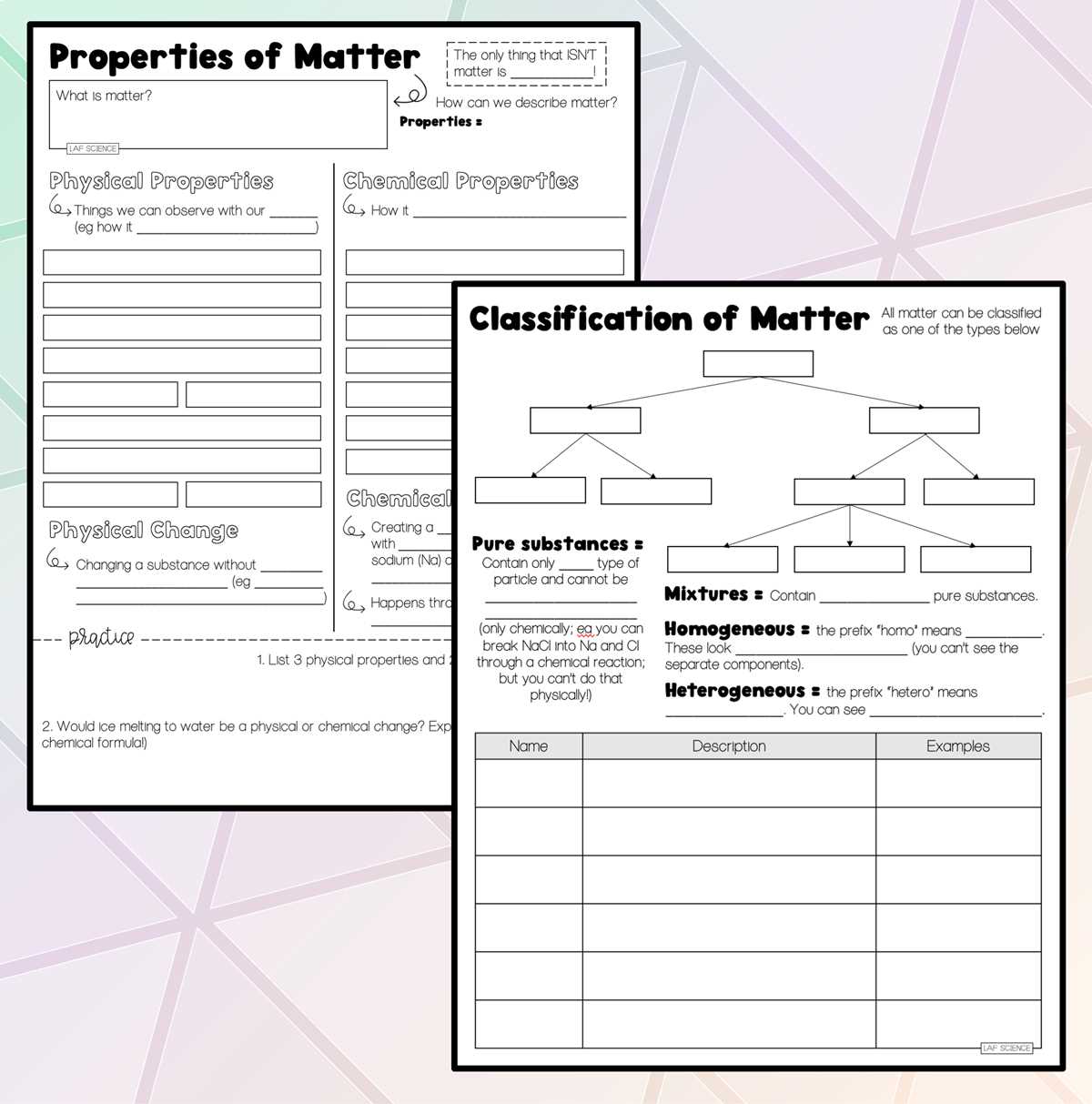 chemistry classification of matter worksheet
