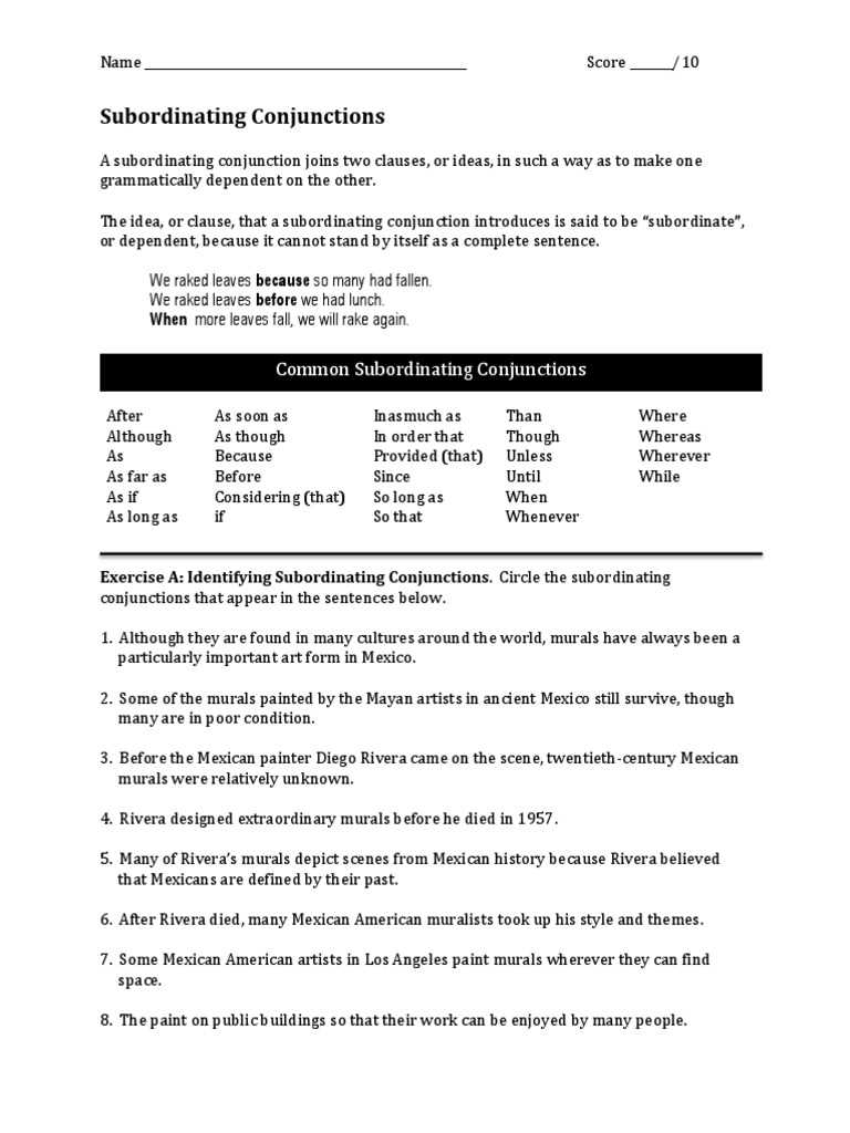 subordinating conjunctions worksheets