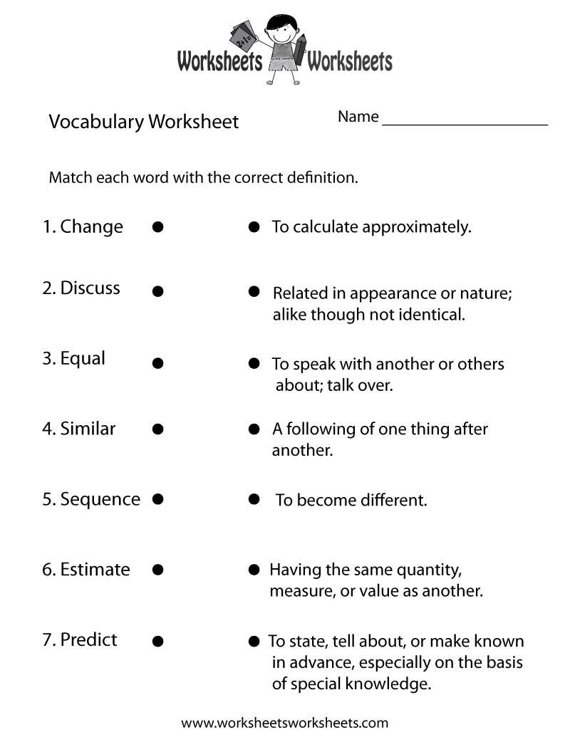5th grade vocabulary worksheet