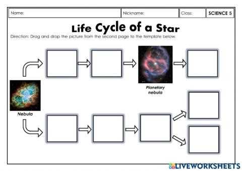 life cycle of the stars worksheet