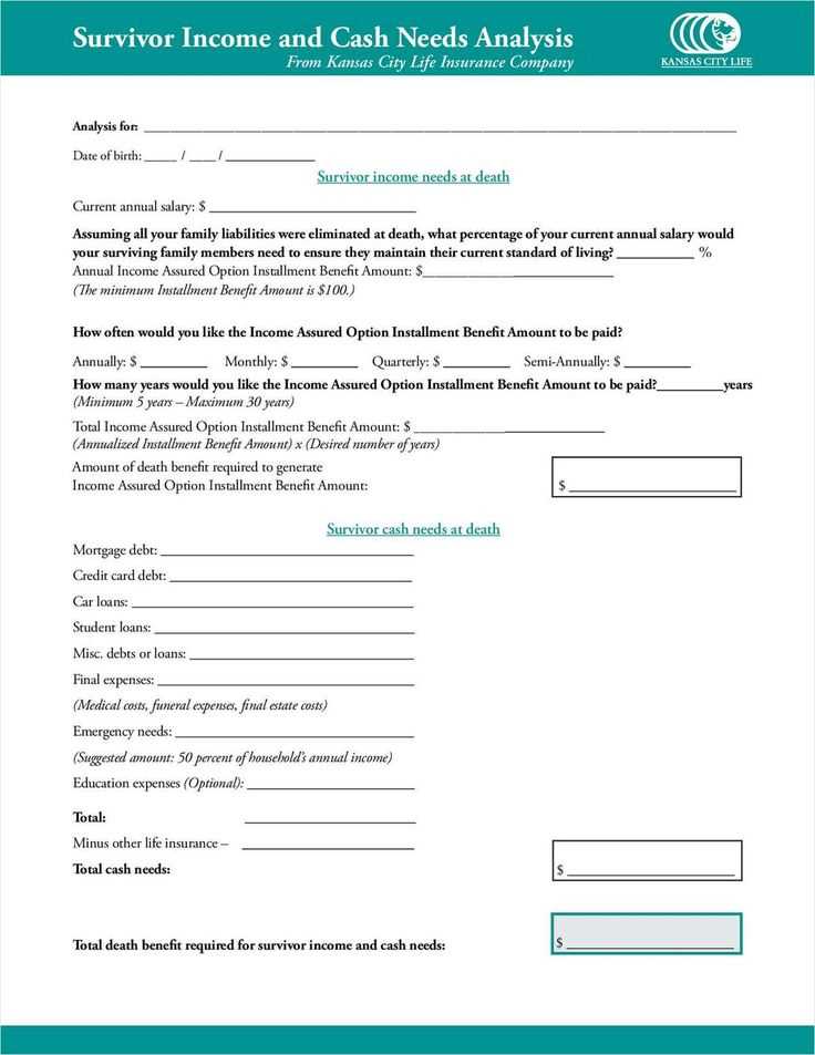 life insurance needs analysis worksheet