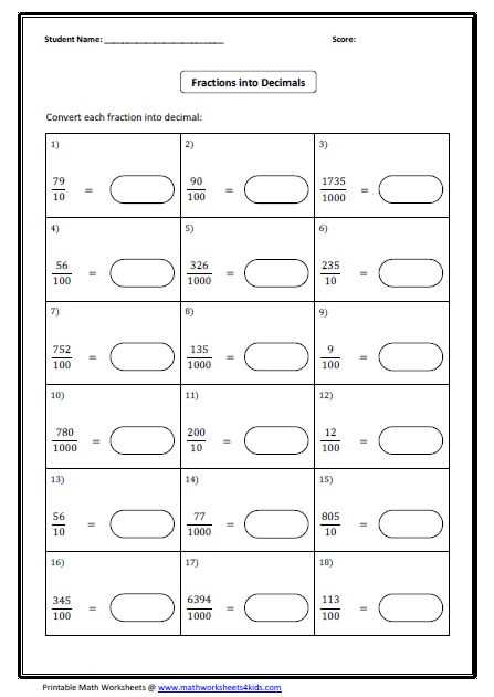 fractions and decimals worksheet