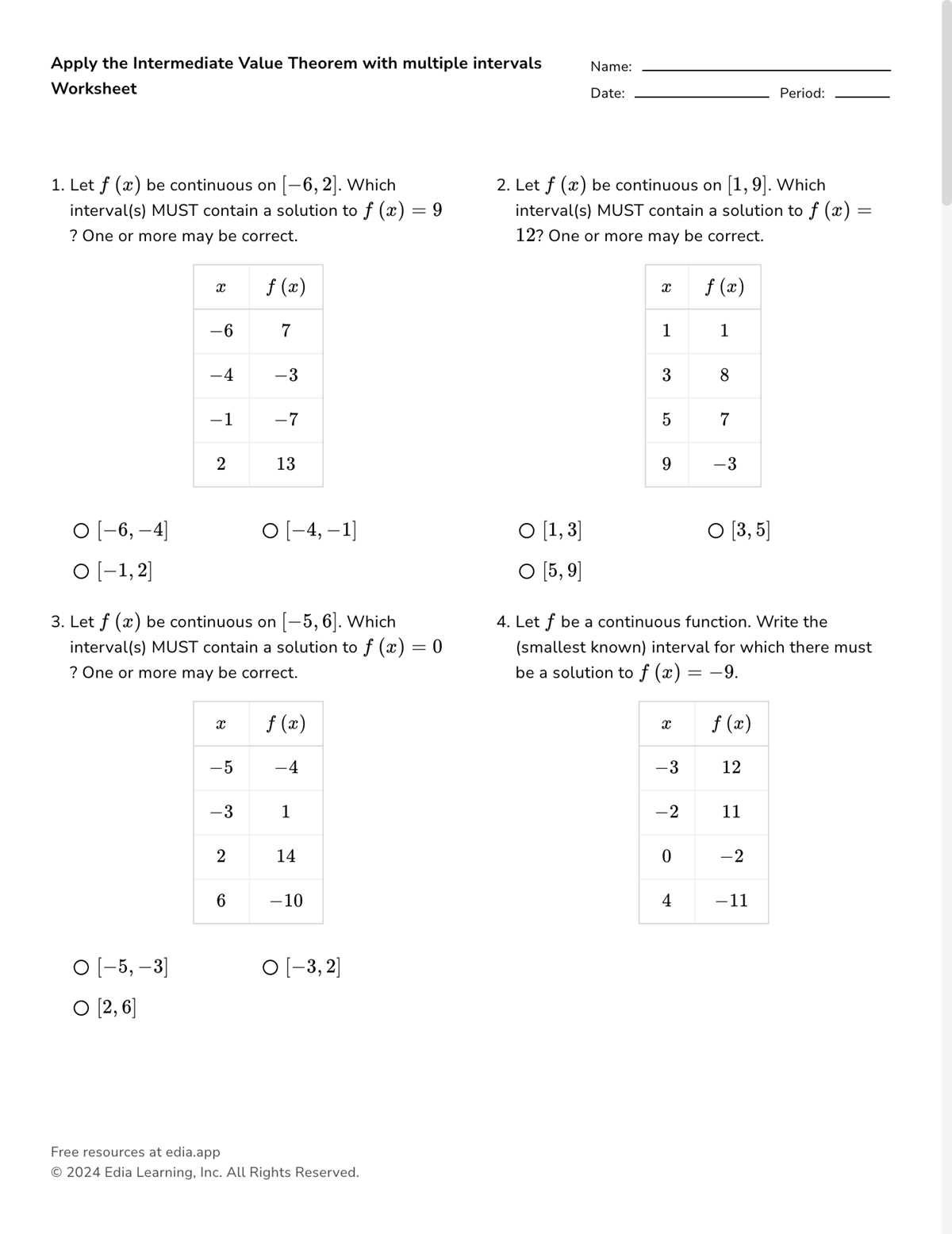 limits and continuity worksheet