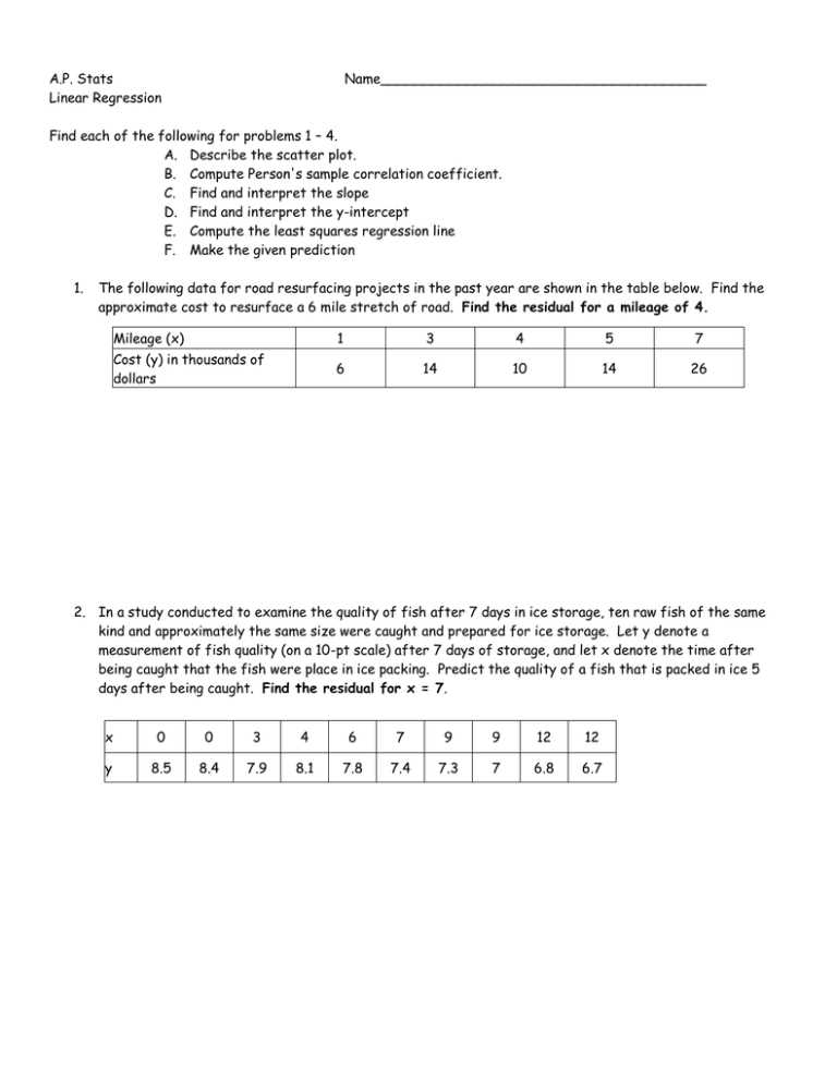 linear regression and correlation coefficient worksheet
