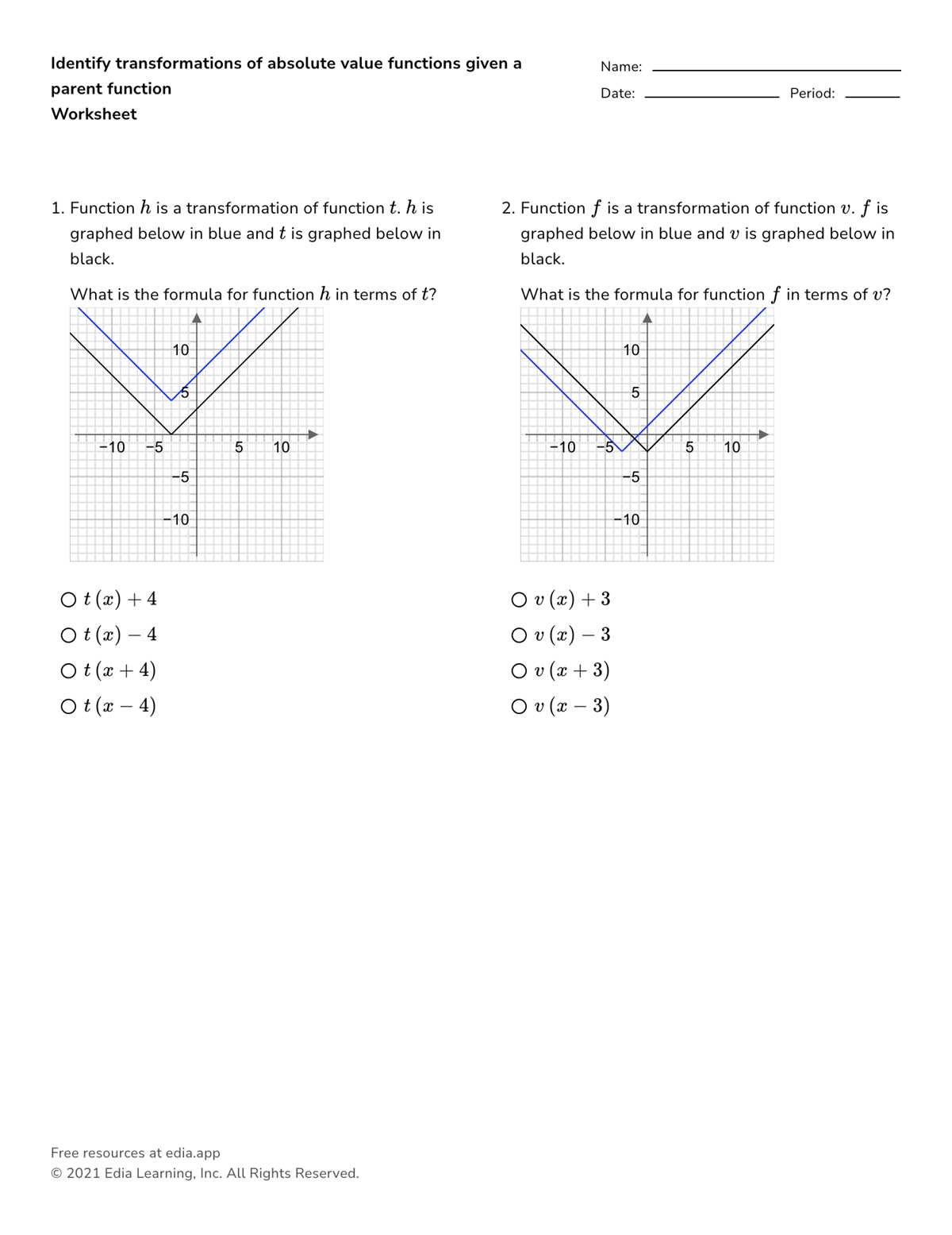 linear transformation worksheet