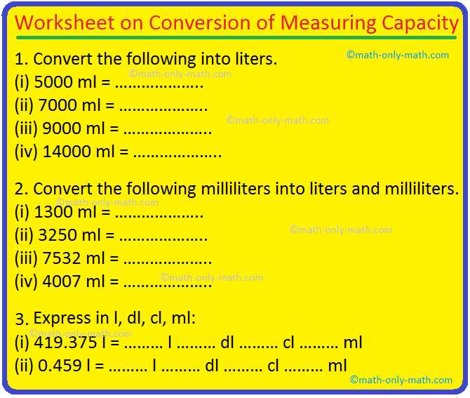 liter worksheet