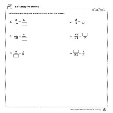 fractions math worksheets