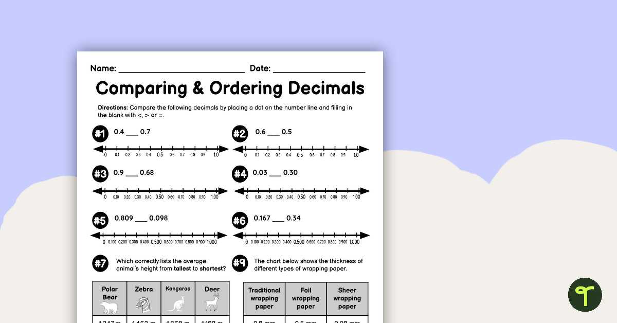 decimals on a number line worksheet
