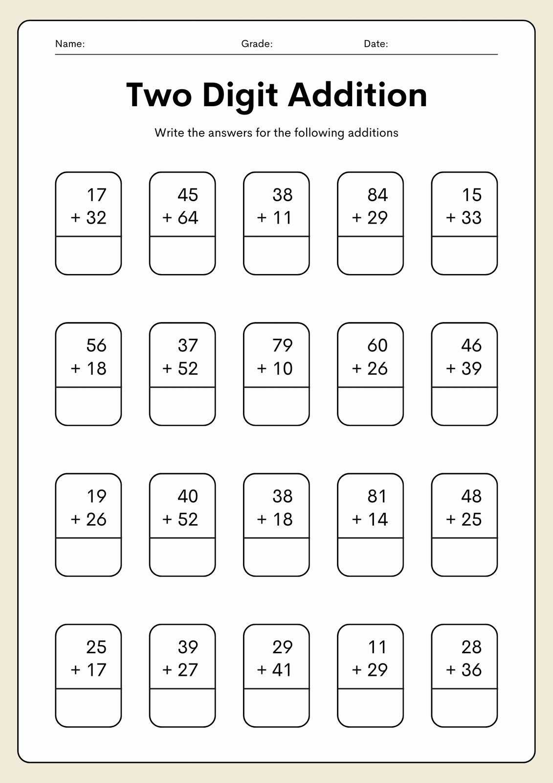 beginning of the year math worksheets